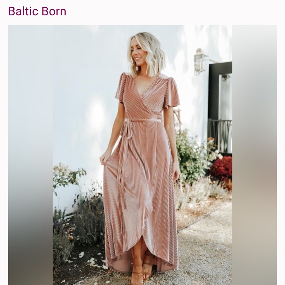 Baltic Born Andi Ribbed Velvet Wrap Dress in Champagne. Size M